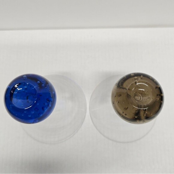 Vintage MCM Bullicante Controlled Bubbles Ball Base Martini Glasses Brown Blue - Picture 6 of 9